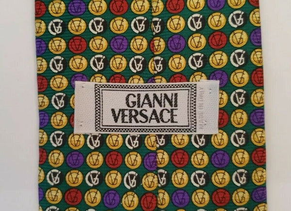 Vintage VERSACE TIE Red Green Blue Gold  Italy 90's