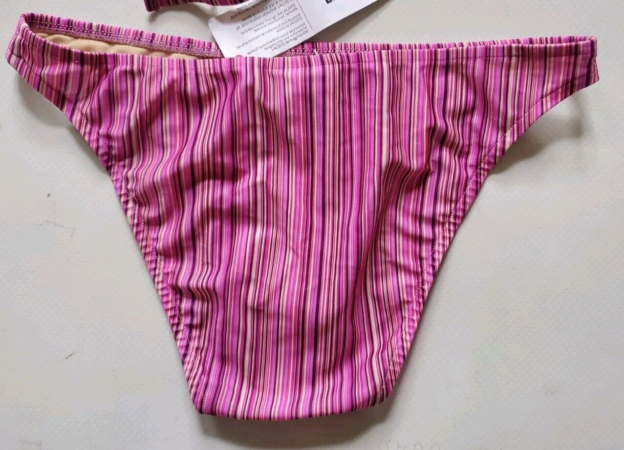 LACOSTE Bikini Swimsuit 2 Piece Halter Neck Size S Pink Striped New With Pouch