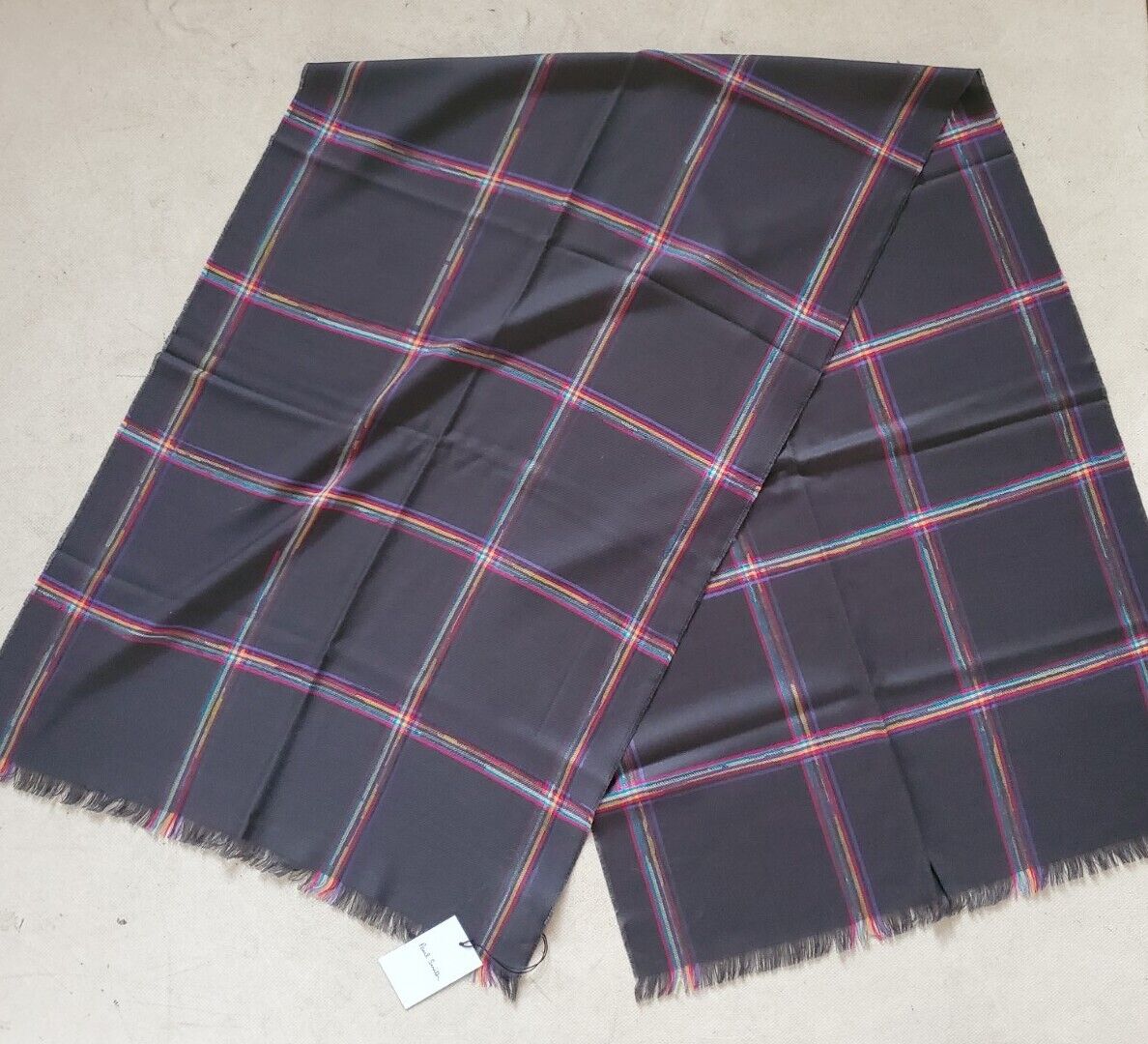 PAUL SMITH Pashmina Scarf Shawl Grey Check Cashmere Wool Made in UK Rrp £189