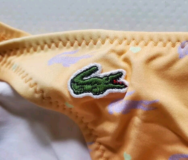 LACOSTE Bikini Swimsuit 2 Piece Halter Neck Size XS Peach Croc New With Pouch