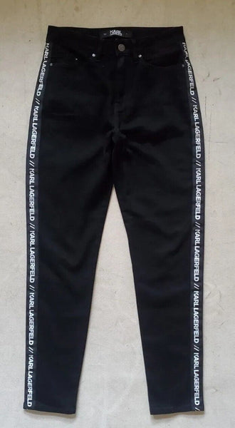 Womens KARL LAGERFELD JEANS W 27 L 30 Black Stretch White Stripe Logo Were €205