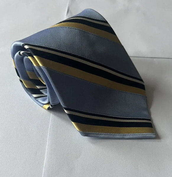 Vintage TOMMY HILFIGER TIE Silk Blue Gold Stripes Made in Usa Genuine 90's