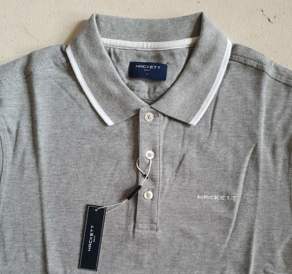 HACKETT Polo Shirt Mens M Grey White Trim Golf New With Tags