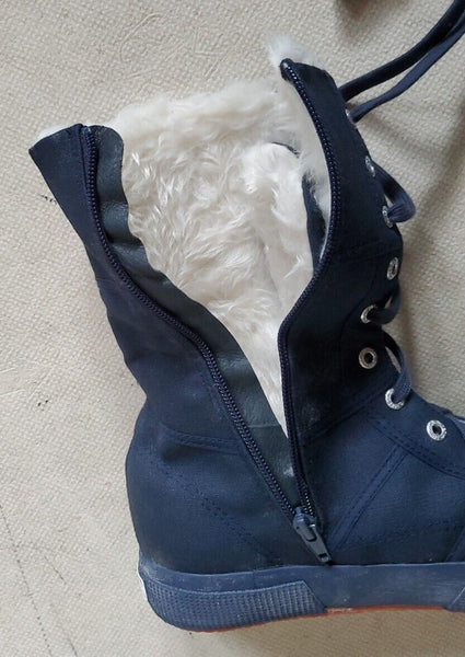 SUPERGA BOOTS Full Blue Canvas Fur Lined Womens Uk 7 Eu 41 Rrp £160