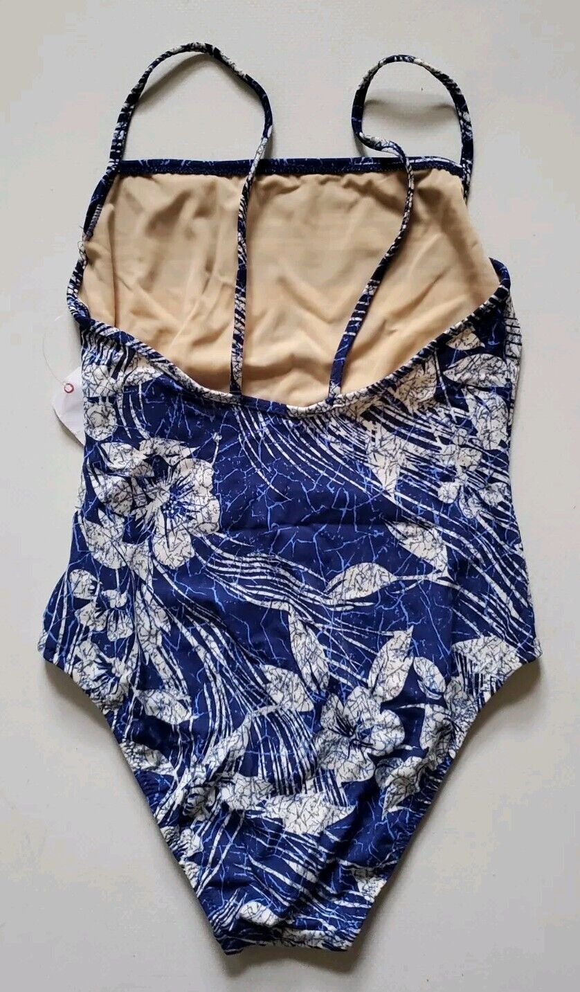 LACOSTE Swimsuit Swimming Costume 1 Piece Size XS Blue Floral New With Pouch
