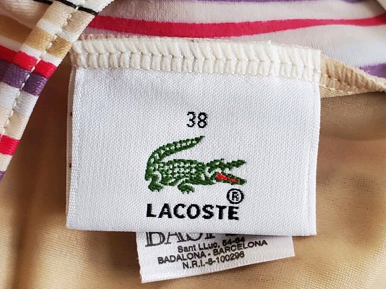 LACOSTE Swimsuit Swimming Costume 1 Piece Size XS Striped New With Pouch