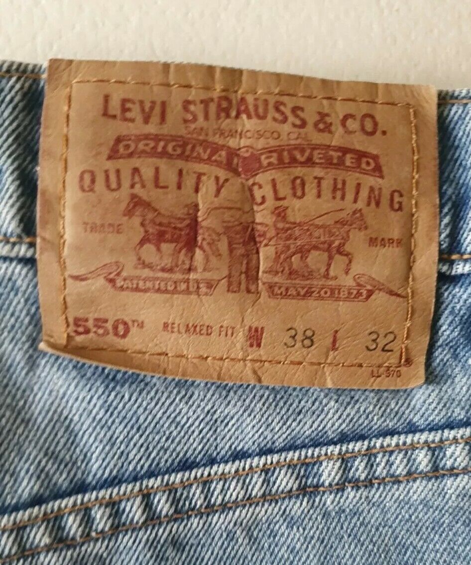 LEVIS 550 JEANS W 38 L 32 Vintage Relaxed Fit Blue Denim Red Tab (67)