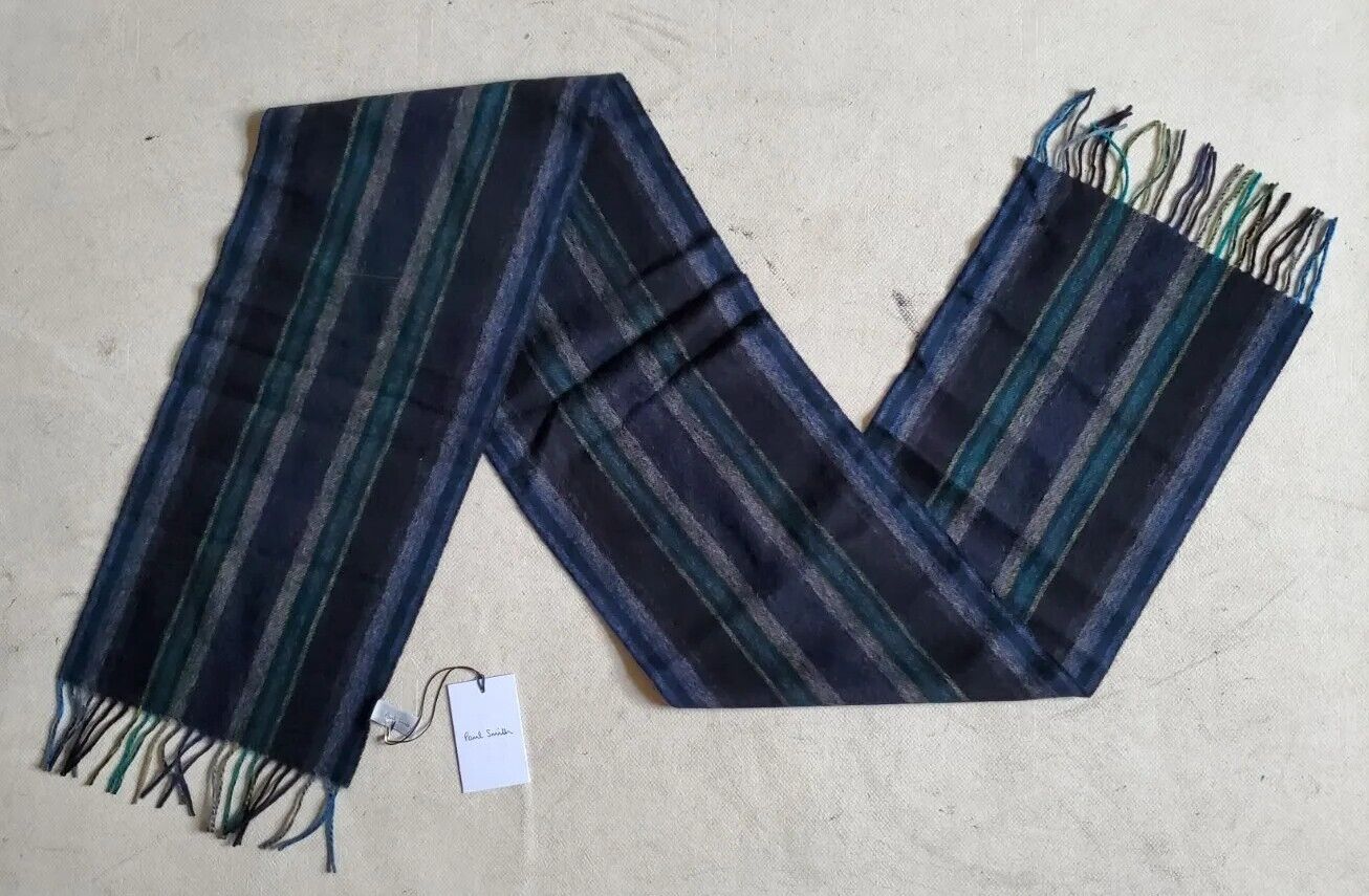 PAUL SMITH SCARF Mens Signature Stripes Lambswool Made In Uk Rrp £140
