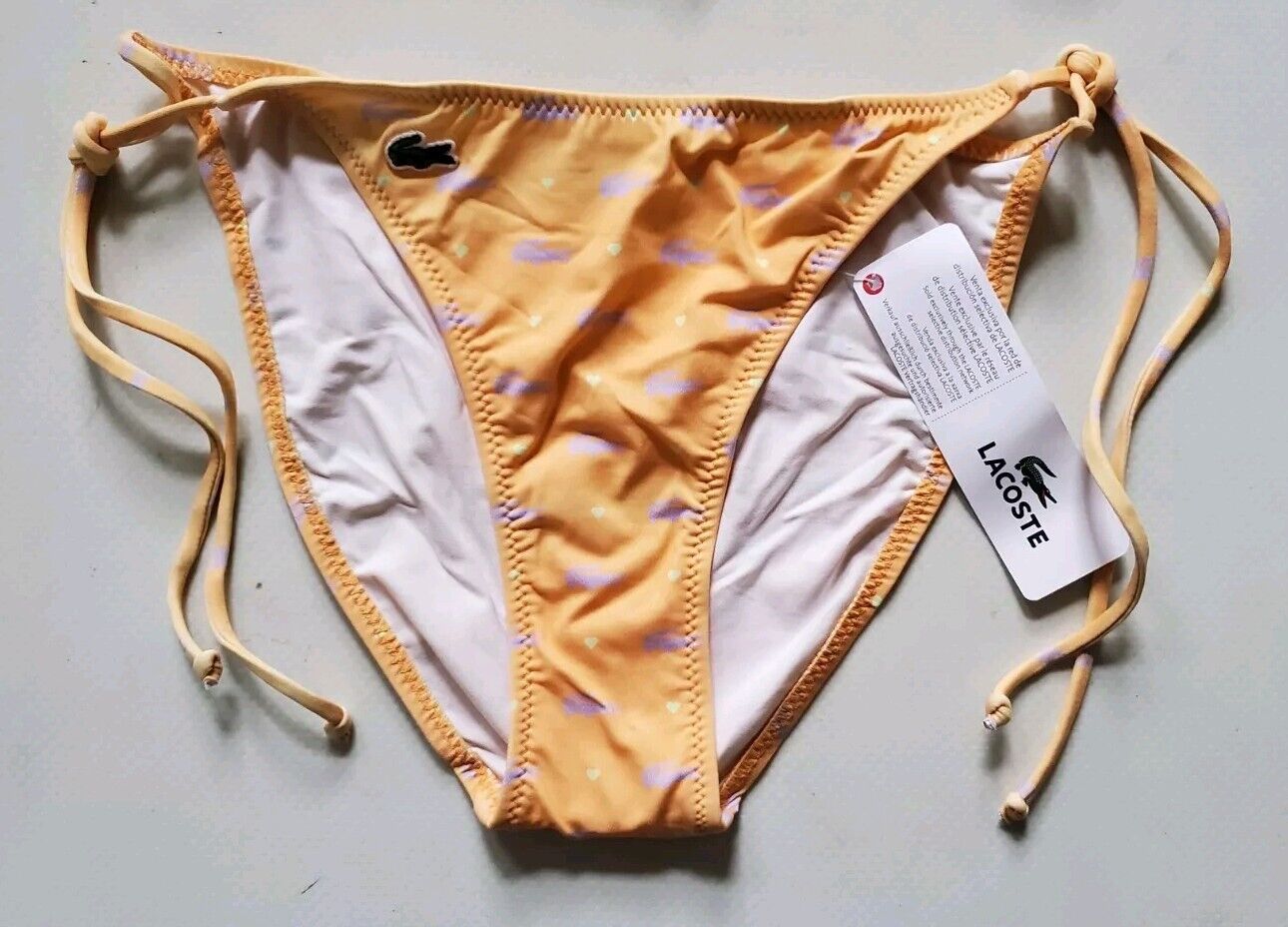 LACOSTE Bikini Swimsuit 2 Piece Halter Neck Size XS Peach Croc New With Pouch
