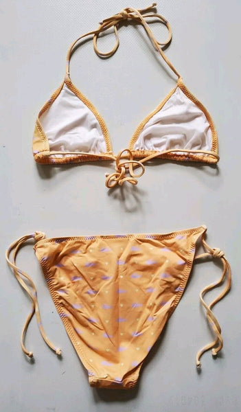 LACOSTE Bikini Swimsuit 2 Piece Halter Neck Size XS Peach Croc New With Pouch
