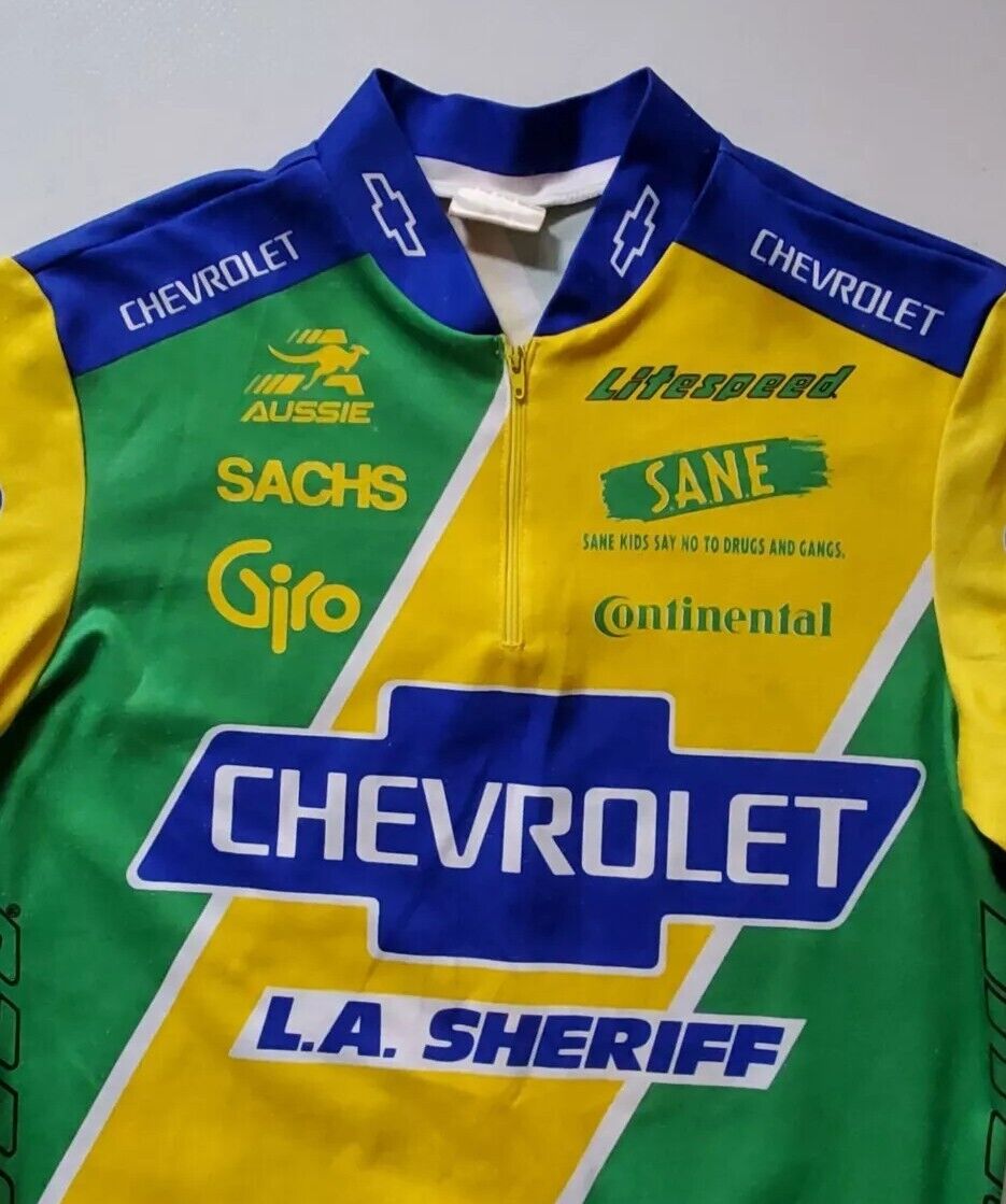 LA Sheriff Chevrolet Litespeed Team Cycling Jersey Mens M Yellow Green Blue