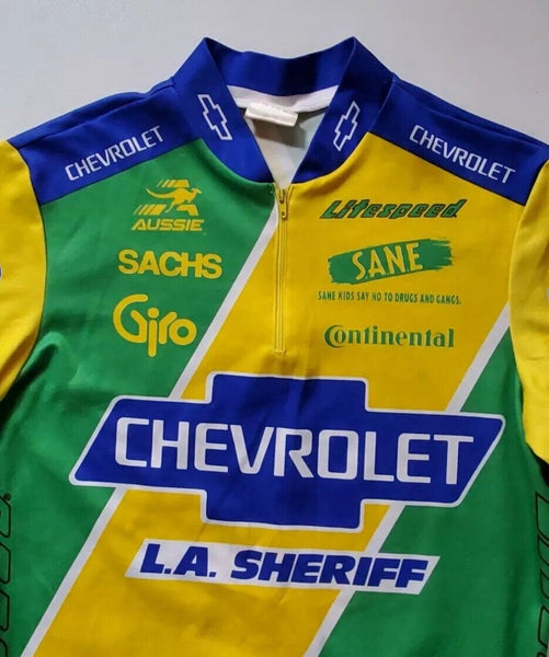 LA Sheriff Chevrolet Litespeed Team Cycling Jersey Mens M Yellow Green Blue