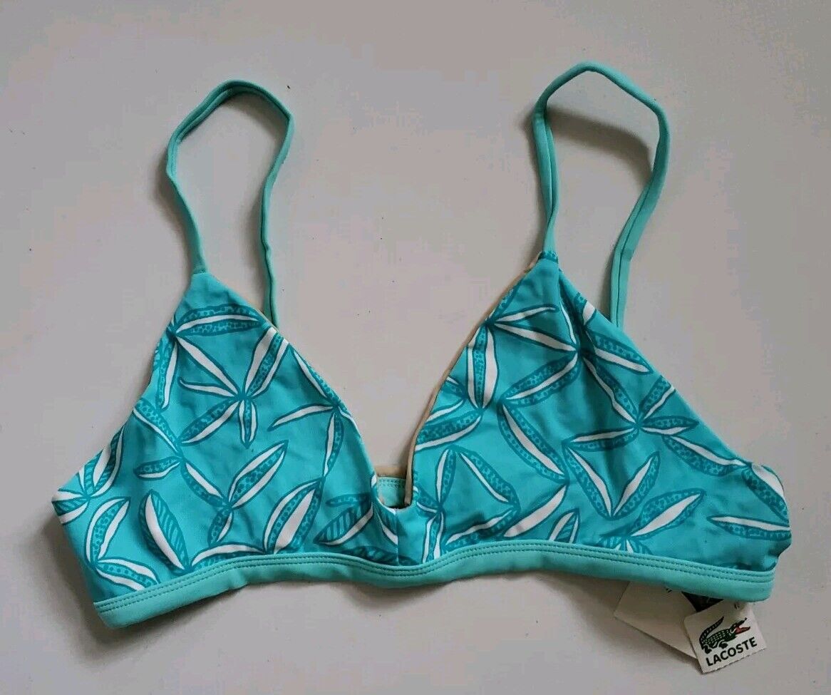 LACOSTE Bikini Swimsuit 2 Piece Size S Turquoise Blue Floral New With Pouch