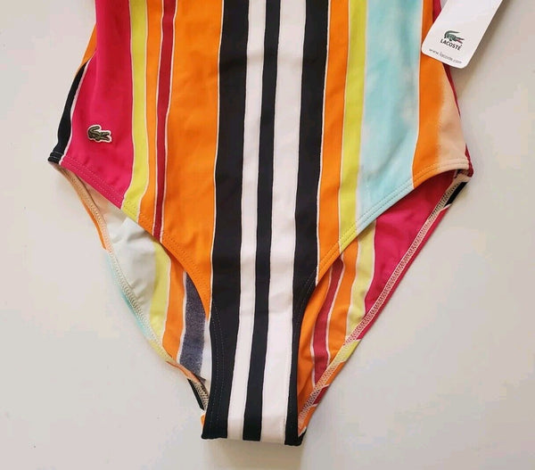 LACOSTE Swimsuit Swimming Costume 1 Piece Size M Striped New With Tags