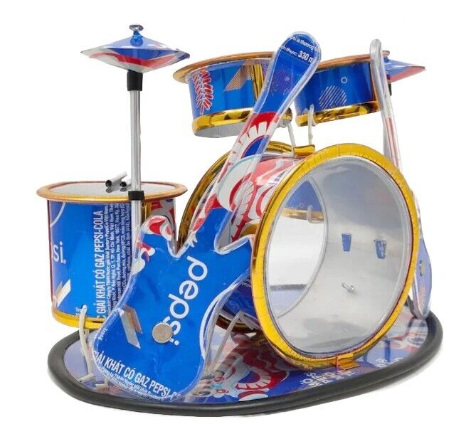 Vintage PEPSI COLA Drum kit Recycled Cans Handmade Promo Collectible Memorabilia
