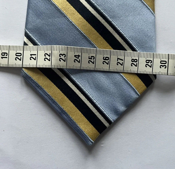 Vintage TOMMY HILFIGER TIE Silk Blue Gold Stripes Made in Usa Genuine 90's