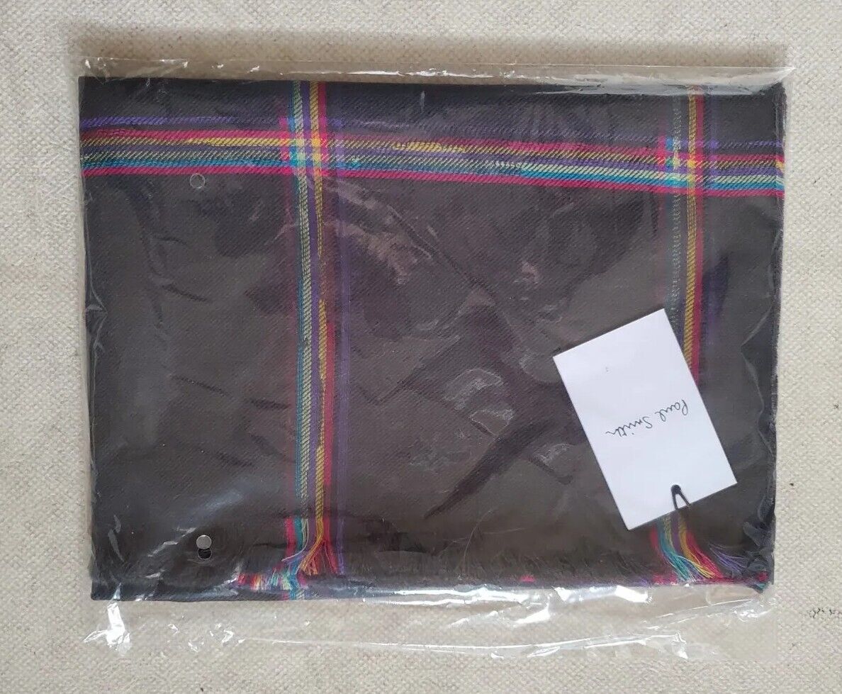 PAUL SMITH SCARF Mens Cashmere Wool Artist Check Grey Made in UK Rrp £165
