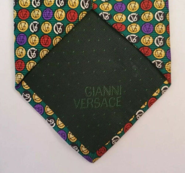 Vintage VERSACE TIE Red Green Blue Gold  Italy 90's