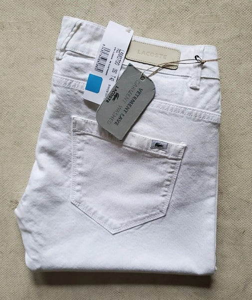 WOMENS LACOSTE JEANS White Stretch Cotton EU 42 UK 12 W 32 L 33  New Rrp €130