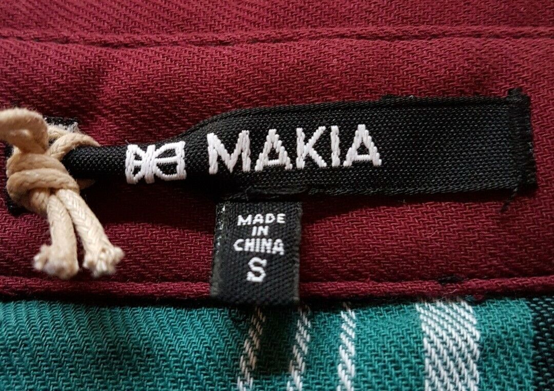 MAKIA OVER SHIRT Reversible Mens S  North Sea Fishing Green Burgundy Thick Weave