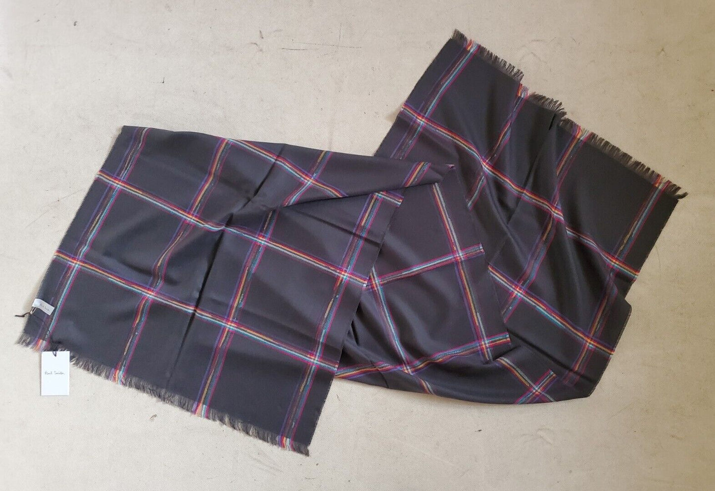 PAUL SMITH Pashmina Scarf Shawl Grey Check Cashmere Wool Made in UK Rrp £189
