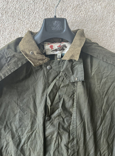 COUNTRY LEISUREWEAR Wax Oilskin Duster Coat Womens M Green Made in UK No 22