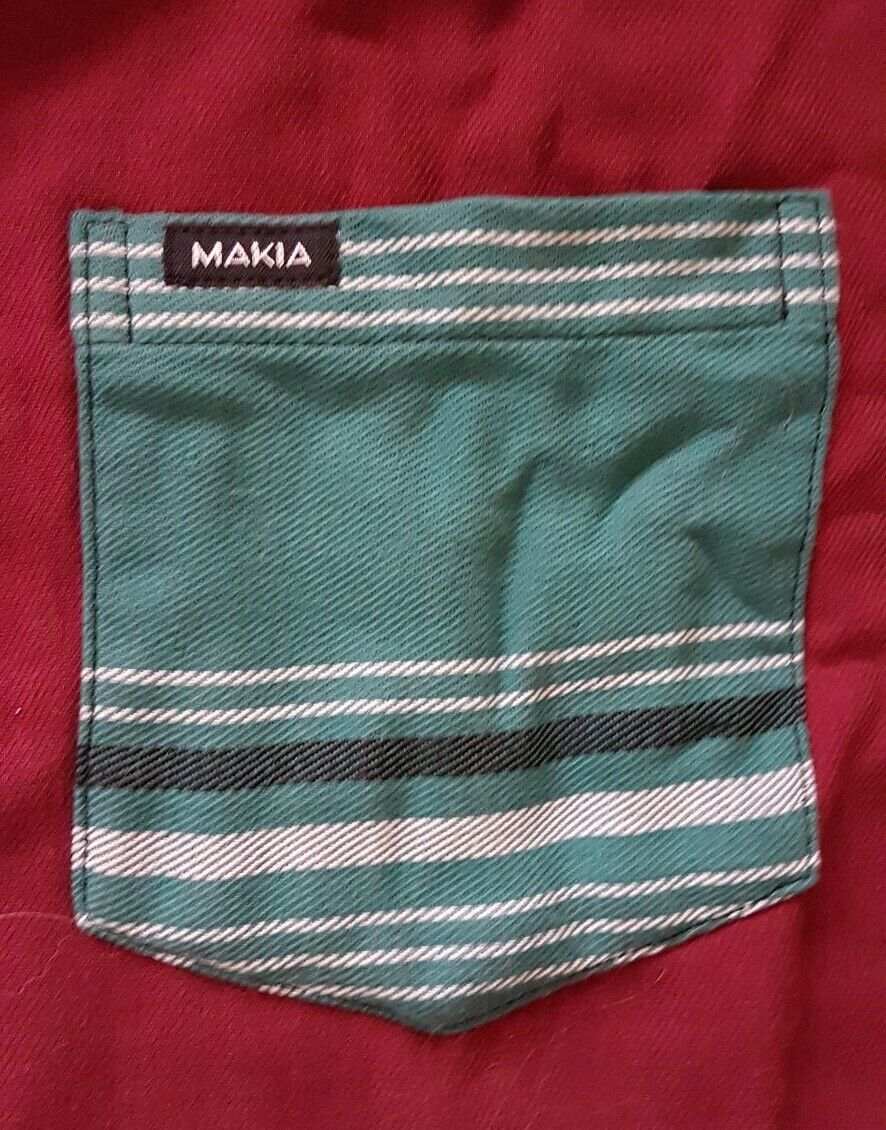 MAKIA OVER SHIRT Reversible Mens S  North Sea Fishing Green Burgundy Thick Weave