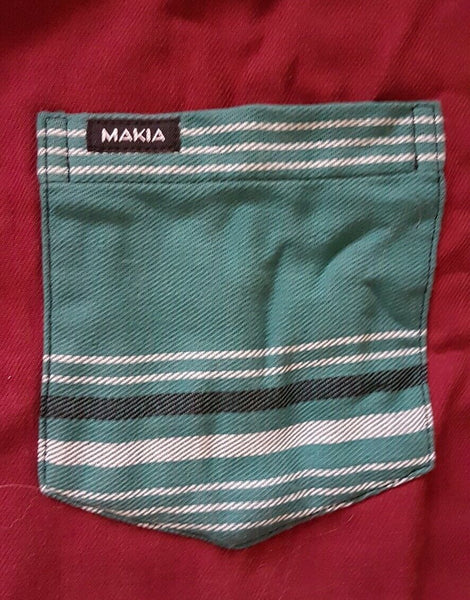 MAKIA OVER SHIRT Reversible Mens S  North Sea Fishing Green Burgundy Thick Weave