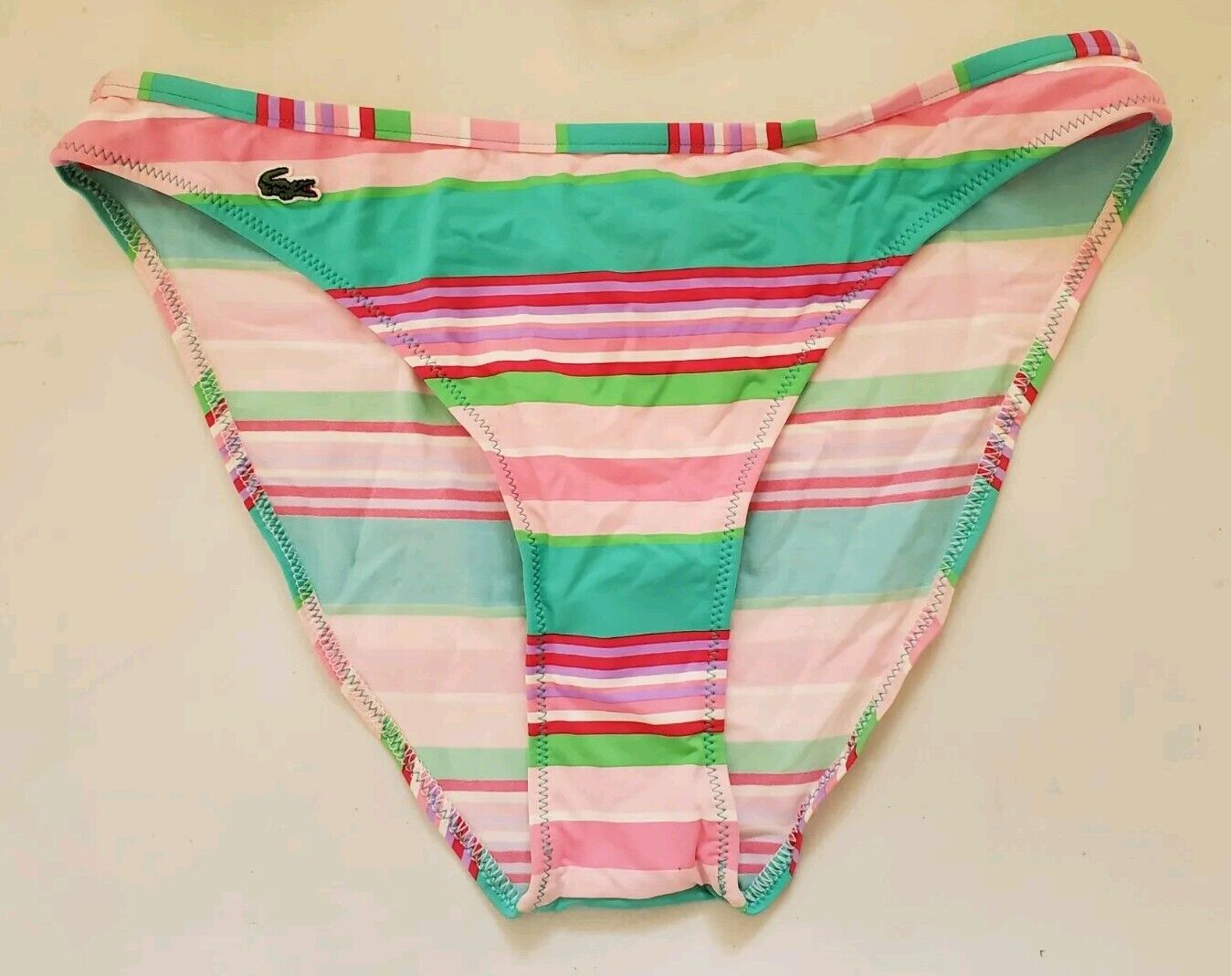 LACOSTE Bikini Swimsuit 2 Piece Halter Neck Size M Striped New With Pouch