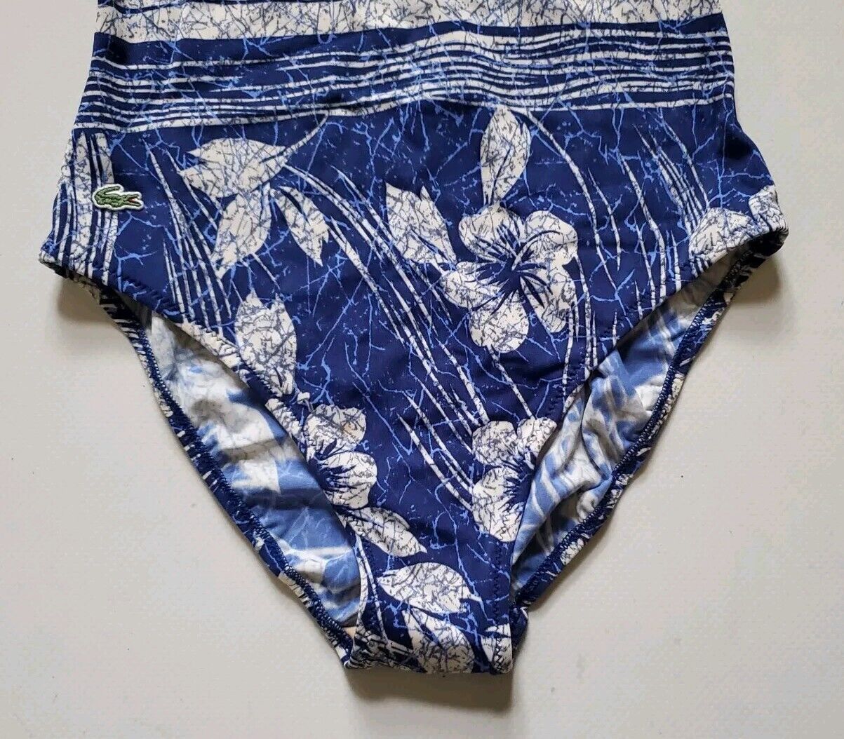 LACOSTE Swimsuit Swimming Costume 1 Piece Size S Blue Floral New With Pouch