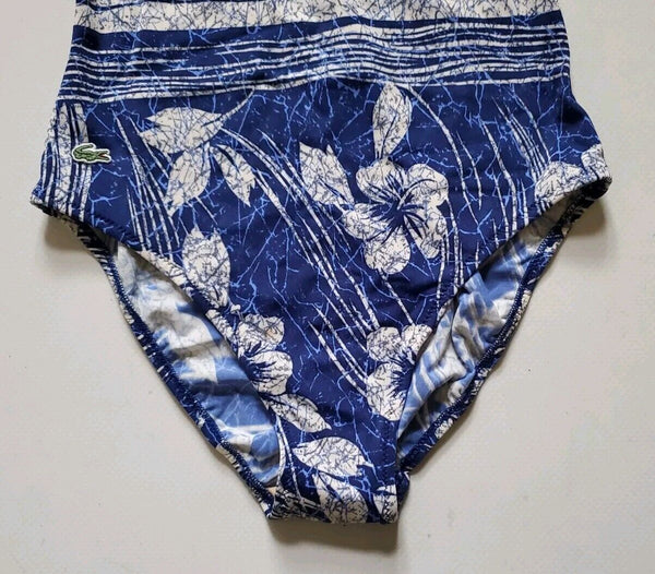LACOSTE Swimsuit Swimming Costume 1 Piece Size S Blue Floral New With Pouch