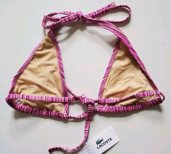 LACOSTE Bikini Swimsuit 2 Piece Halter Neck Size XS Pink Striped New With Pouch