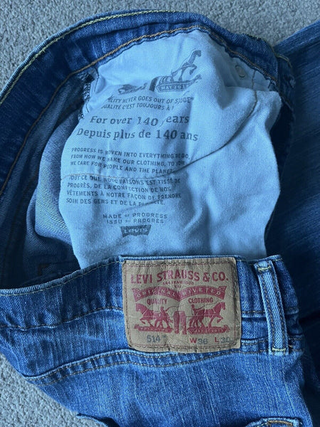 LEVIS 514 JEANS Mens W 36 L 30 vintage blue denim red tab regular fit A74