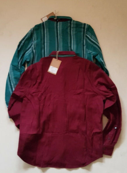 MAKIA OVER SHIRT Reversible Mens S  North Sea Fishing Green Burgundy Thick Weave