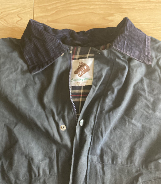 COUNTRY WEAR Wax Jacket Coat Mens XL Blue Waxed Cotton Vintage Made In UK (23)