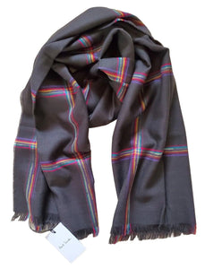 PAUL SMITH SCARF Mens Cashmere Wool Artist Check Grey Made in UK Rrp £165
