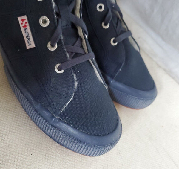 SUPERGA BOOTS Full Blue Canvas Fur Lined Womens Uk 7 Eu 41 Rrp £160