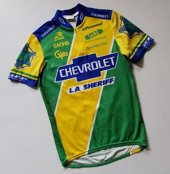 LA Sheriff Chevrolet Litespeed Team Cycling Jersey Mens M Yellow Green Blue