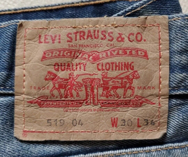 LEVIS 519 Jeans Mens W 30 L 34 Slim Fit Low Rise Blue Fade Denim New With Tags