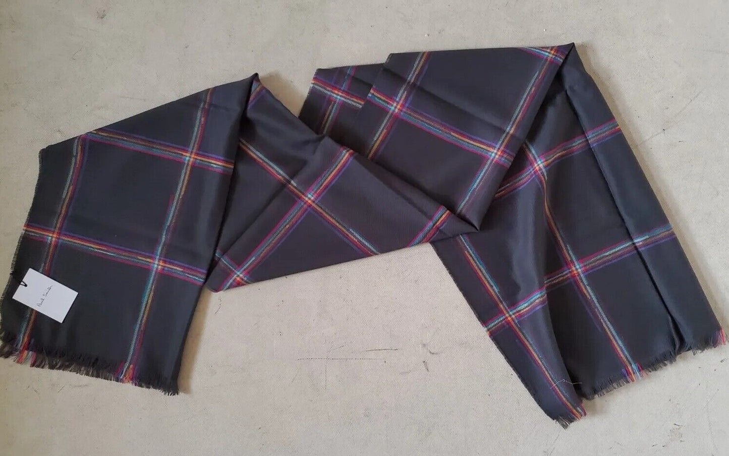 PAUL SMITH SCARF Mens Cashmere Wool Artist Check Grey Made in UK Rrp £165