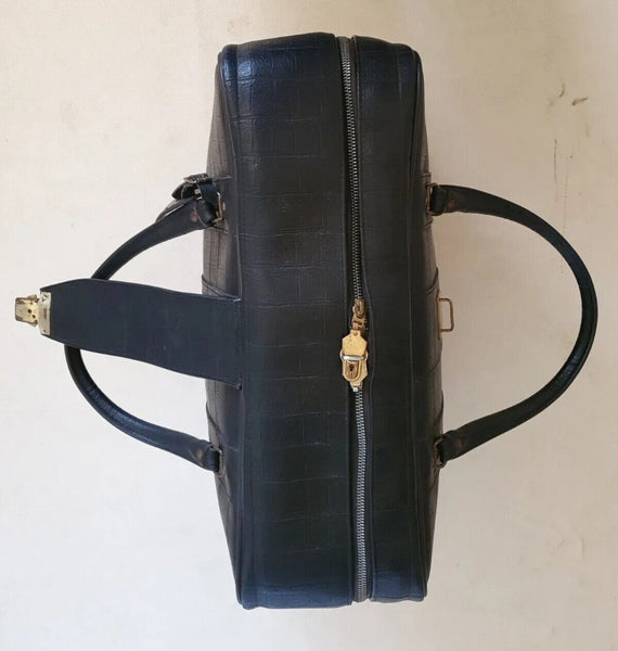 VINTAGE BAG Overnight Holdall Gym Crock Effect Black Original 70's