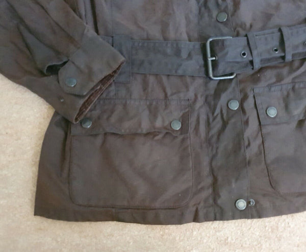 ORVIS Wax Jacket Coat Womens S Brown Waxed Cotton Belted Check Cotton Lined