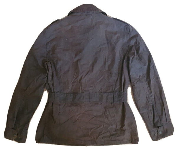 ORVIS Wax Jacket Coat Womens S Brown Waxed Cotton Belted Check Cotton Lined