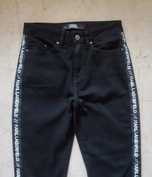 Womens KARL LAGERFELD JEANS W 27 L 30 Black Stretch White Stripe Logo Were €205