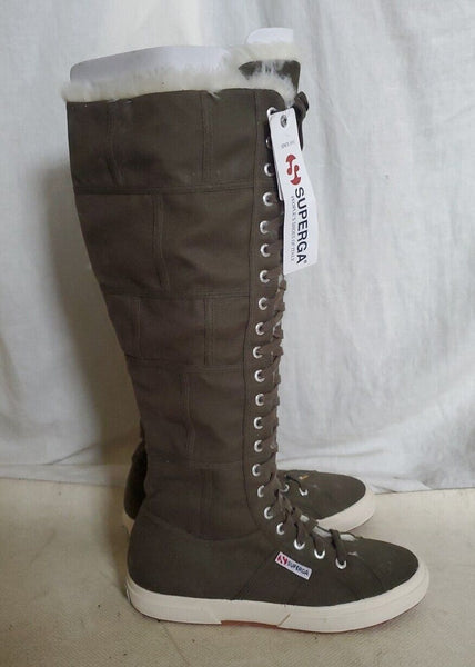 SUPERGA BOOTS Knee High Green Canvas Fur Lined Womens Uk 5.5 Eu 39 Rrp £160