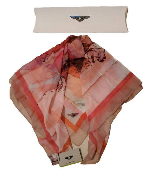 BENTLEY SILK SCARF Womens Pink Orange Watercolours Handmade in Italy Rrp £125