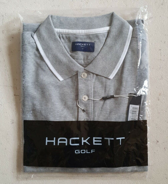 HACKETT Polo Shirt Mens M Grey White Trim Golf New With Tags