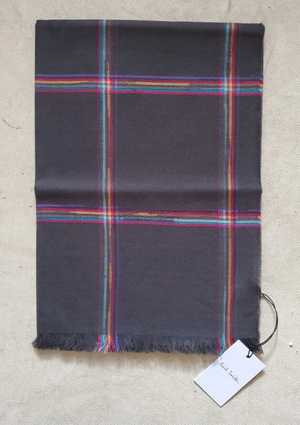 PAUL SMITH SCARF Mens Cashmere Wool Artist Check Grey Made in UK Rrp £165
