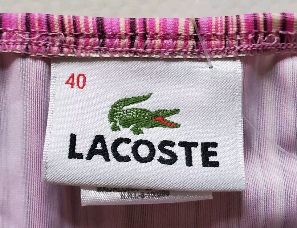 LACOSTE Bikini Swimsuit 2 Piece Halter Neck Size S Pink Striped New With Pouch