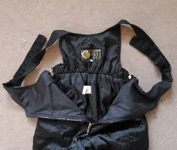 CHAMPION Sport Salopettes Ski Trousers Pants Womens UK 12 Black Gold Vintage 80s